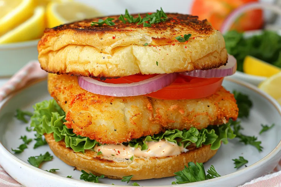 Lososový burger s koprovým dipem