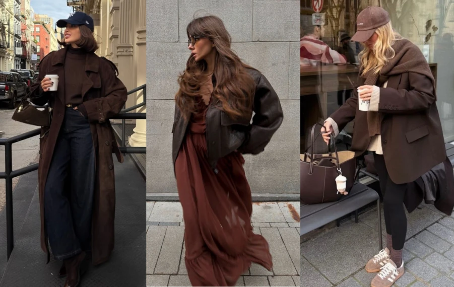 čokoládově hnědý outfit jako módní trend podzimu 2026